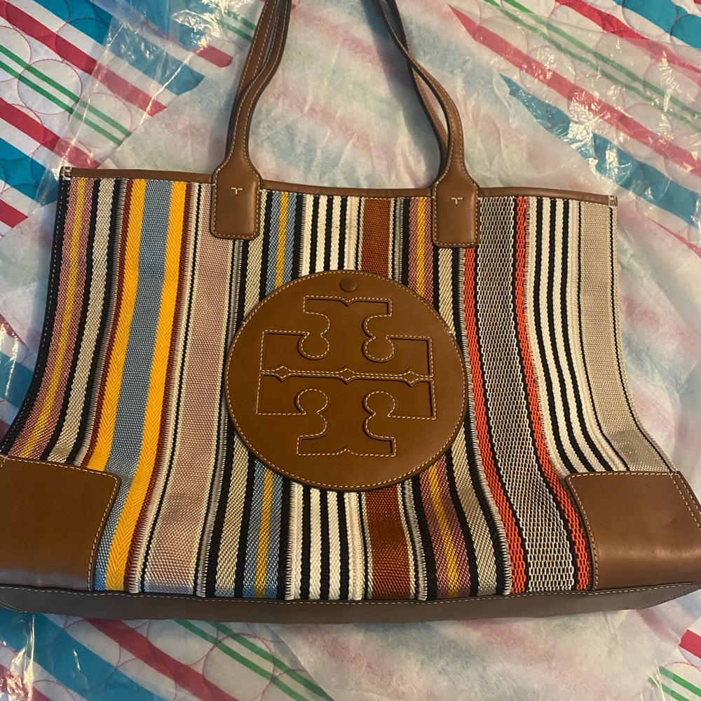 Tory Burch Webbing Ella Tote with brown leather